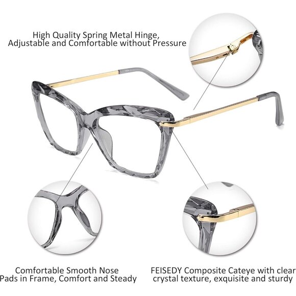 CAT eye glasses frame clear lenses eyewear women - Grey main image 5